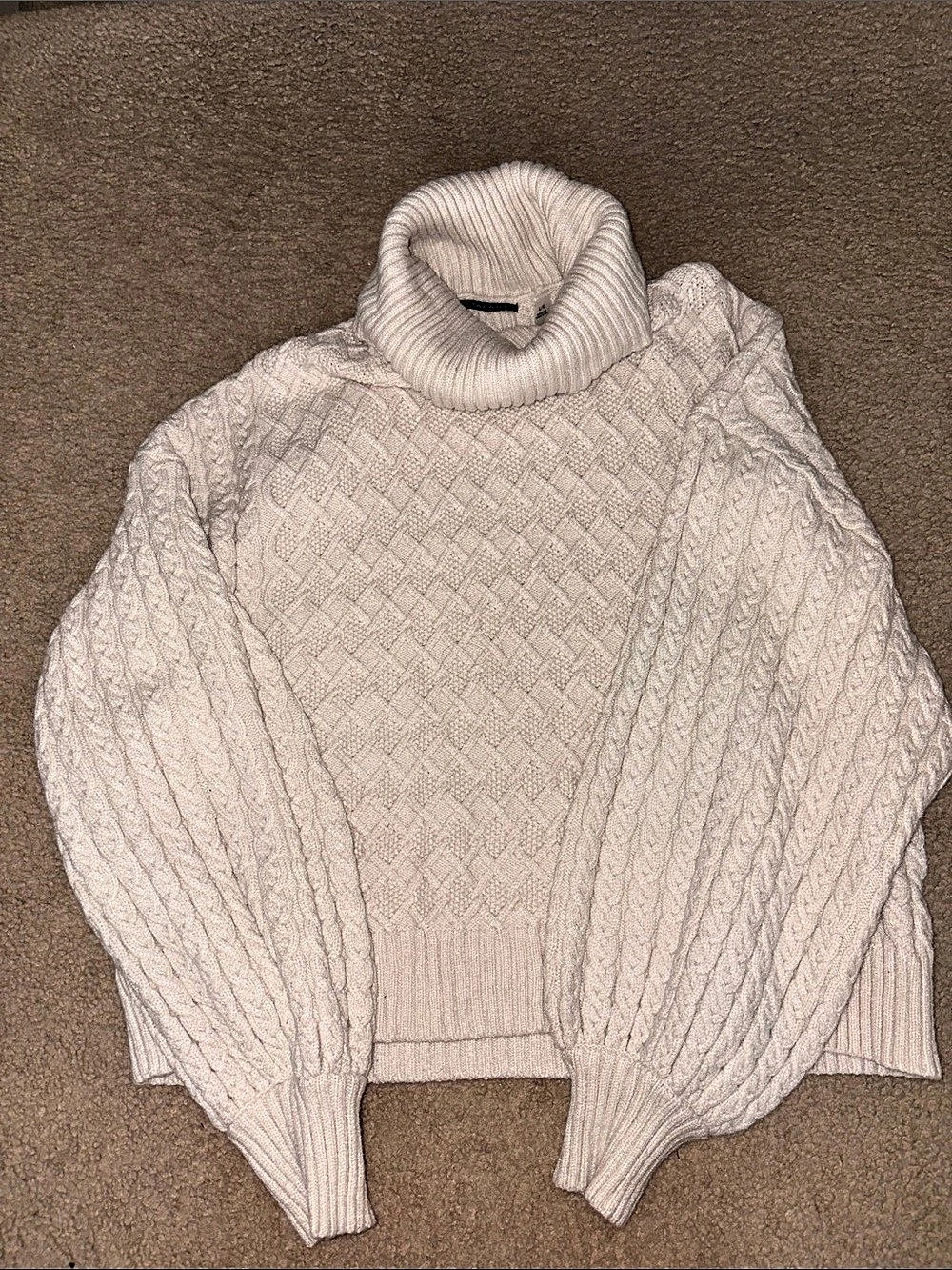 Tahari Cable Knit Turtleneck Sweater Cream Large